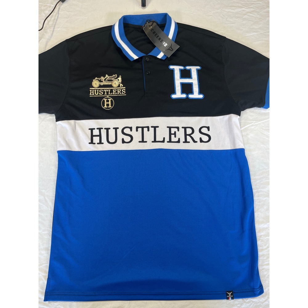 New Screenshot Polo Mens Hustlers Blue Black White Big Tall 2XL Hip Hop